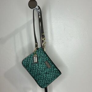 Coach Taylor green snake print wristlet w/ gunmetal leather